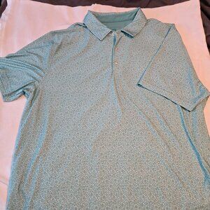 Hickey Freeman HF XXL 2XL Mens Short Sleeve Green Turq White Golf Shirt GUC Nice